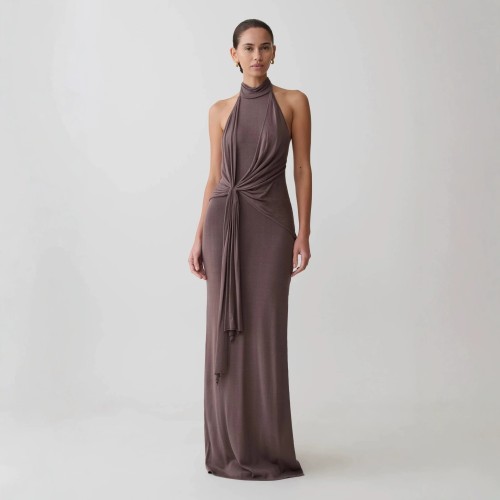 Fashionable Halter Neck Knitted Bodycon Dress with Side Split and Backless Design