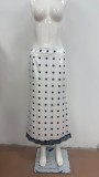 Trendy Lace-Trimmed Polka Dot High-Waisted Midi Skirt