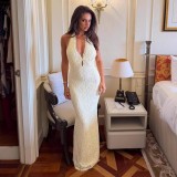 Sensual Lace Bodycon Dress with Halter Neck and Tie Detail