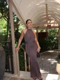 Fashionable Halter Neck Knitted Bodycon Dress with Side Split and Backless Design