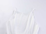 Satin Shoulder Strap Ruffle Hem Bodycon Mini Dress