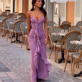 Ruffled Floral Appliqué Strap Dress