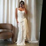 Lace Cut-Out Strapless Bodycon Dress with Flowing Ribbons