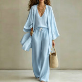 Loose comfortable casual solid color regular cotton three-piece set