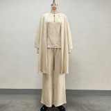 Loose comfortable casual solid color regular cotton three-piece set