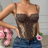 Sheer Straps Seductive Lace-Trimmed Fishbone Shaping Women's Bra Bodysuit