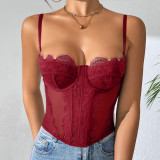 Sheer Straps Seductive Lace-Trimmed Fishbone Shaping Women's Bra Bodysuit