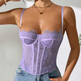 Sheer Straps Seductive Lace-Trimmed Fishbone Shaping Women's Bra Bodysuit