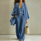 Loose comfortable casual solid color regular cotton three-piece set