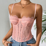 Sheer Straps Seductive Lace-Trimmed Fishbone Shaping Women's Bra Bodysuit