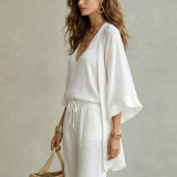 Loose comfortable casual solid color regular cotton three-piece set