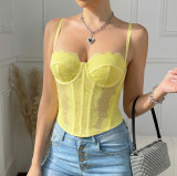 Sheer Straps Seductive Lace-Trimmed Fishbone Shaping Women's Bra Bodysuit