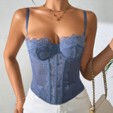 Sheer Straps Seductive Lace-Trimmed Fishbone Shaping Women's Bra Bodysuit