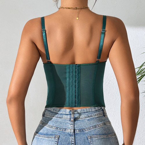 Sheer Straps Seductive Lace-Trimmed Fishbone Shaping Women's Bra Bodysuit