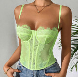 Sheer Straps Seductive Lace-Trimmed Fishbone Shaping Women's Bra Bodysuit