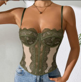Sheer Straps Seductive Lace-Trimmed Fishbone Shaping Women's Bra Bodysuit