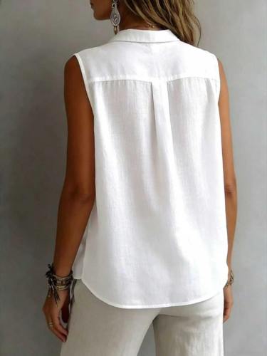 Casual Collared Sleeveless Shirt