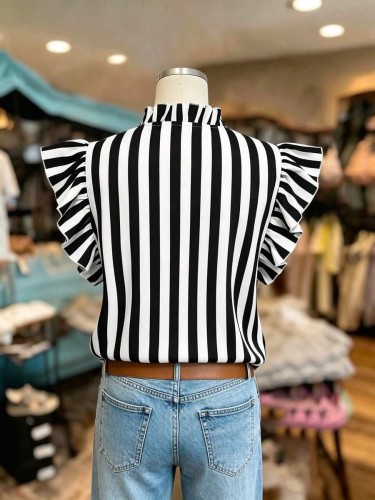 Vintage Ruffle Hem Printed Sleeveless Shirt