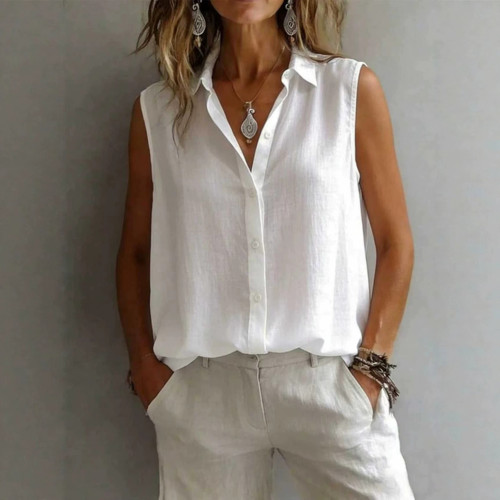 Casual Collared Sleeveless Shirt