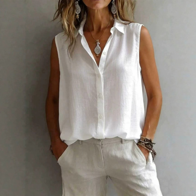 Casual Collared Sleeveless Shirt