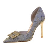 Rhinestone Square Buckle Side Cutout Ultra-High Satin Stiletto Heels