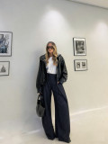 High-Waisted Pleated Casual Wide-Leg Trousers