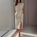 Fashion Women’s Printed Sleeveless Top and Slit Maxi Skirt Set