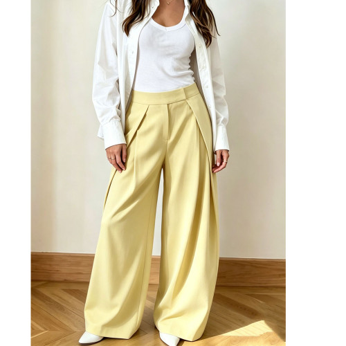 High-Waisted Pleated Casual Wide-Leg Trousers