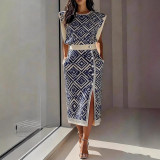 Fashion Women’s Printed Sleeveless Top and Slit Maxi Skirt Set