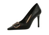 Metal V Buckle Pointed-Toe Sexy Ultra-High Stiletto Heels