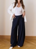 High-Waisted Pleated Casual Wide-Leg Trousers