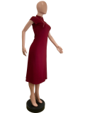 Slim Fit Waist-Cinching Zipper Slit Dress