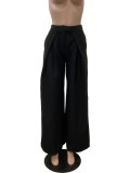 High-Waisted Pleated Casual Wide-Leg Trousers