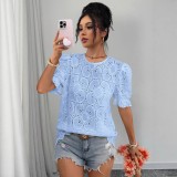 Unique Casual Hollow Lace Puff Sleeve Shirt