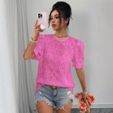 Unique Casual Hollow Lace Puff Sleeve Shirt