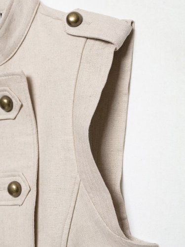Stand Collar Napoleon Style Linen Mini Dress