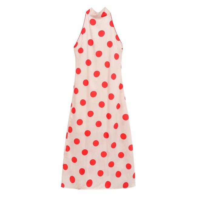 Polka Dot Halter Neck Midi Dress