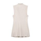 Stand Collar Napoleon Style Linen Mini Dress