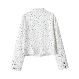 Long Sleeve Round Neck Polka Dot Waist-Cinched Jacket