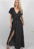 Short Sleeve V-Neck Low-Cut Printed Polka Dot Dress