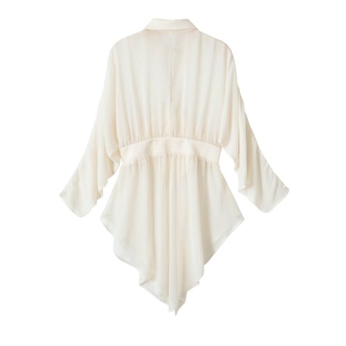 Batwing Long Sleeve Chiffon Waist-Cinched Shirt