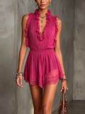 Elegant Deep Blue Lace-Trimmed Sleeveless V-Neck Mini Dress
