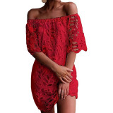 Lace Trim Mid-Sleeve Work Dress