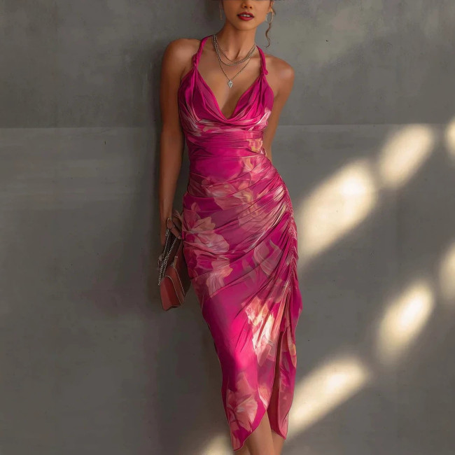 Strappy Backless Printed Dress