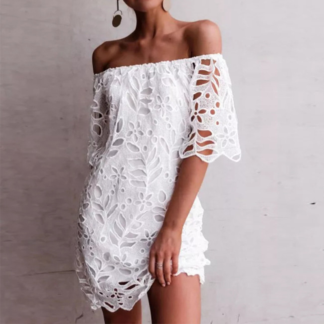 Lace Trim Mid-Sleeve Work Dress