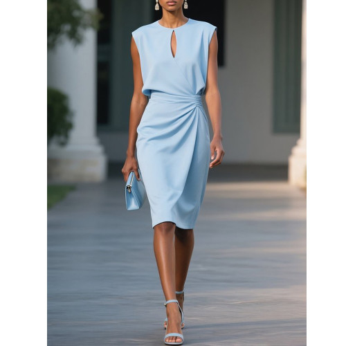 Vintage Chic Cross-Front Solid Color Knot Neck Hollow-Out Dress