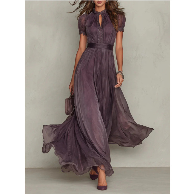 V-Neck Waist-Tie Ruffled Elegant Dress