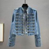 Slim Fit Stand Collar Long Sleeve Denim Jacket