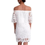 Lace Trim Mid-Sleeve Work Dress