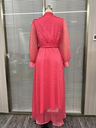 V-Neck Split Waist Long Sleeve Flowing Solid Color Maxi Dress